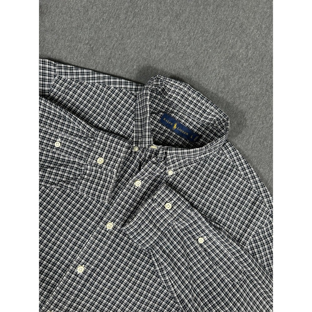 Ralph Lauren Men's Black and White Plaid Long Sleeve Button-Down Shirt L